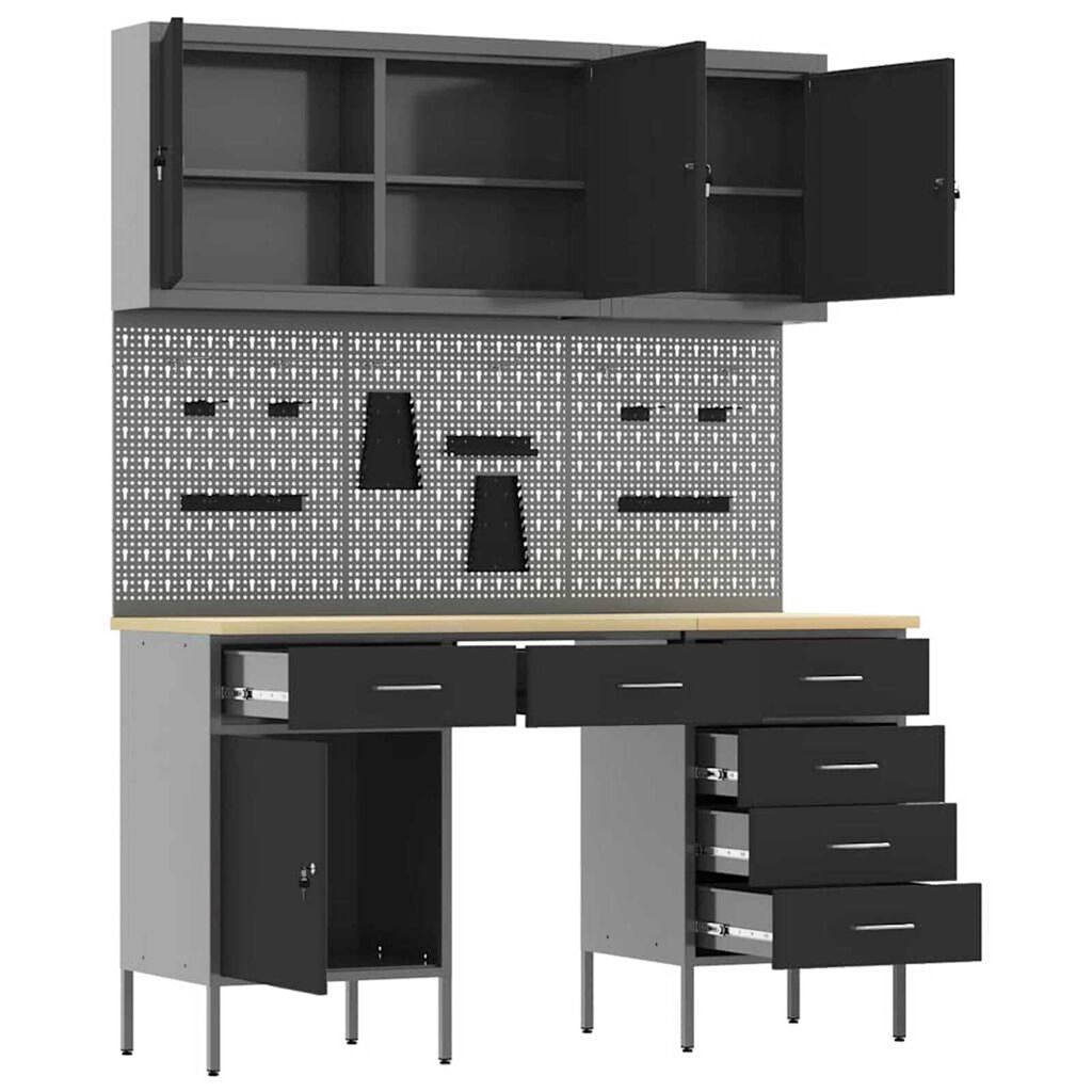 vidaXL Ντουλάπα Εργασίας με συρτάρι 8 pcs Μαύρο 150 x 55 x 200 εκ