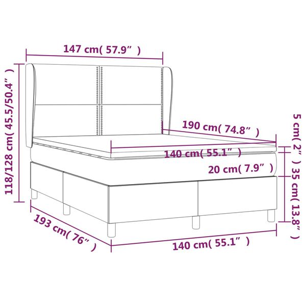 vidaXL Κρεβάτι Boxspring με Στρώμα Σκούρο Πράσινο 140x190εκ. Βελούδινο
