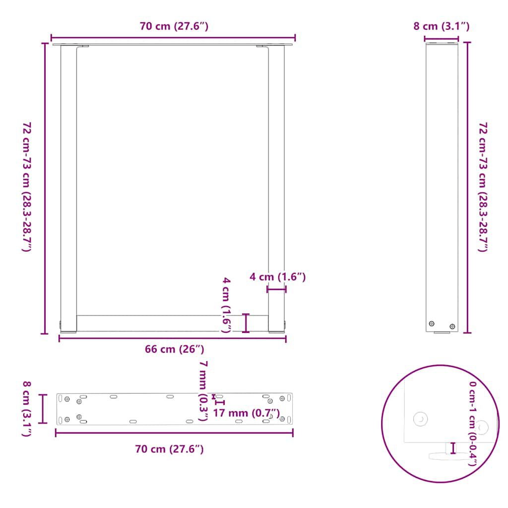vidaXL Πόδια Τραπεζαρίας σε Σχήμα U 2 τεμ. Ανθρακί 70x(72-73) εκ. Ατσάλι