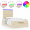 vidaXL Οθωμανικό κρεβάτι με στρώμα & LEDs Cream 120x190cm ύφασμα