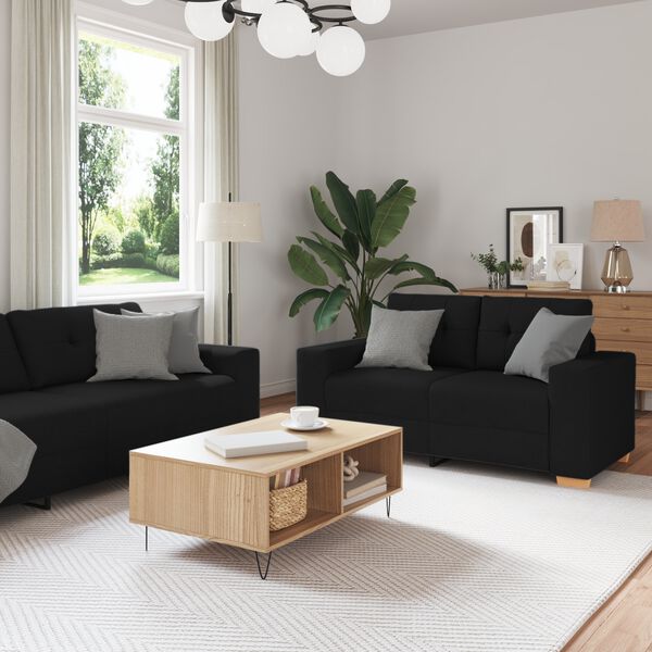 vidaXL Σετ Καναπέ με μαξιλάρι με μαξιλάρι 3 pcs Μαύρο ύφασμα