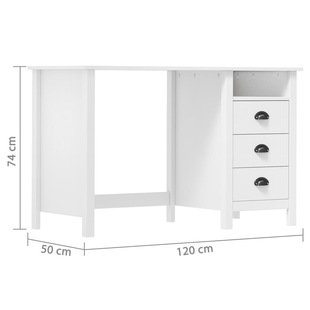 vidaXL Γραφείο Hill με 3 Συρτάρια 120x50x74 εκ Μασίφ Ξύλο Πεύκου