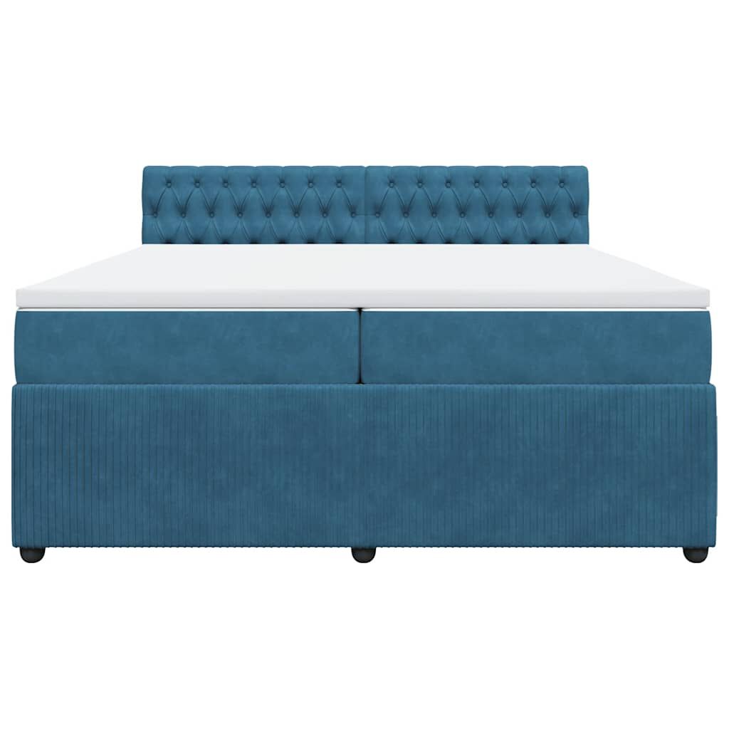 vidaXL Κρεβάτι Boxspring με Στρώμα Μπλε 200x200 εκ. Βελούδινο