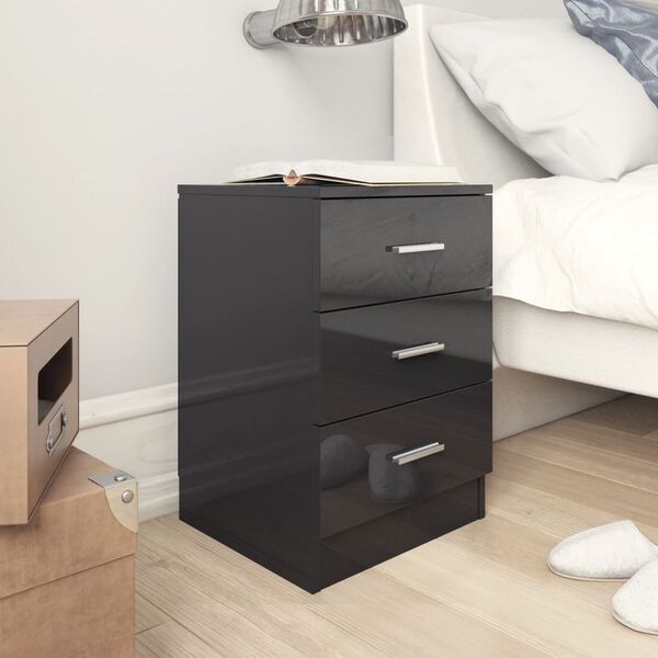 vidaXL Κομοδίνα 2 τεμ. Γυαλιστερό Μαύρο 38x35x56 εκ. από Μοριοσανίδα
