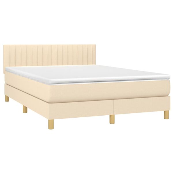 vidaXL Κρεβάτι Boxspring με Στρώμα & LED Κρεμ 140x190 εκ. Υφασμάτινο