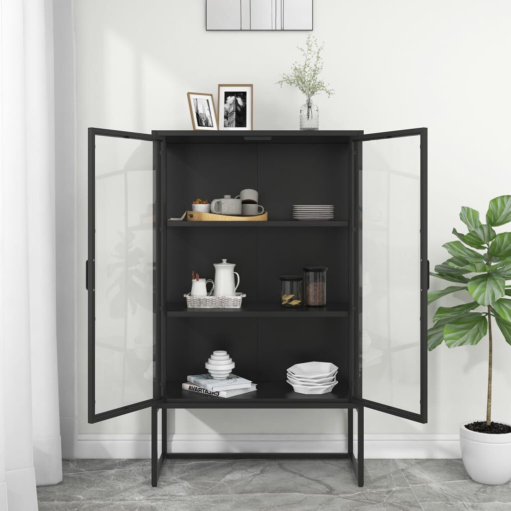 vidaXL Μπουφές Μαύρος 80 x 35 x 135 εκ. από Ατσάλι και Ψημένο Γυαλί