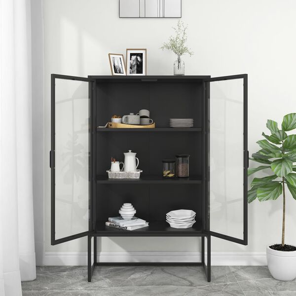 vidaXL Μπουφές Μαύρος 80 x 35 x 135 εκ. από Ατσάλι και Ψημένο Γυαλί