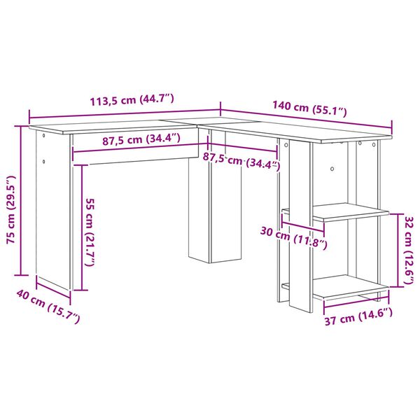 vidaXL Γκρίζο Γωνιακό Γραφείο Γκρίζο Sonoma MDF Κανονικό
