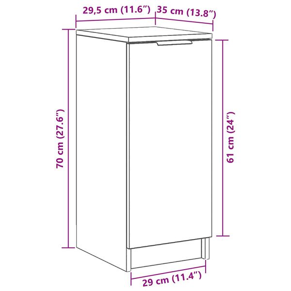 vidaXL Ντουλάπα Παπουτσιών με ράφι Μαύρη δρυς 29.5 x 35 x 70 εκ