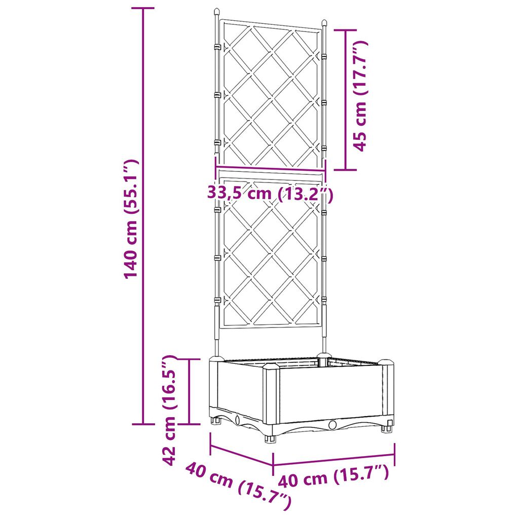 vidaXL Γλάστρα Κήπου με Πλέγμα Γκρι 40x40x125.5 εκ