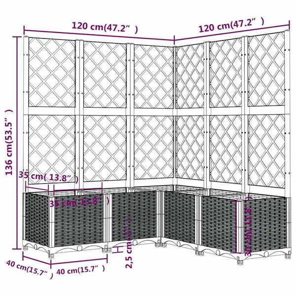 vidaXL Ζαρντινιέρα Κήπου με Καφασωτό Μπλε Γκρι 120x120x136 εκ από PP