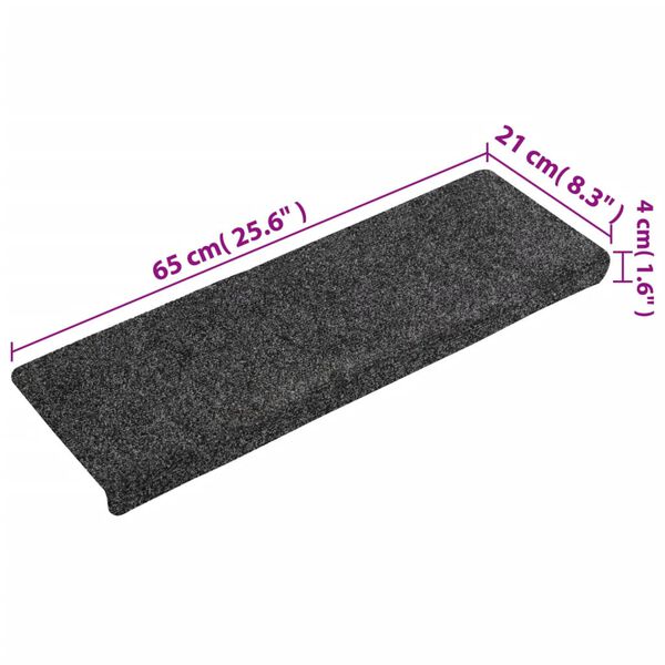 vidaXL Πατάκια Σκάλας 15 τεμ. Γκρι 65x21x4 εκ. Βελονιασμένο Ύφασμα