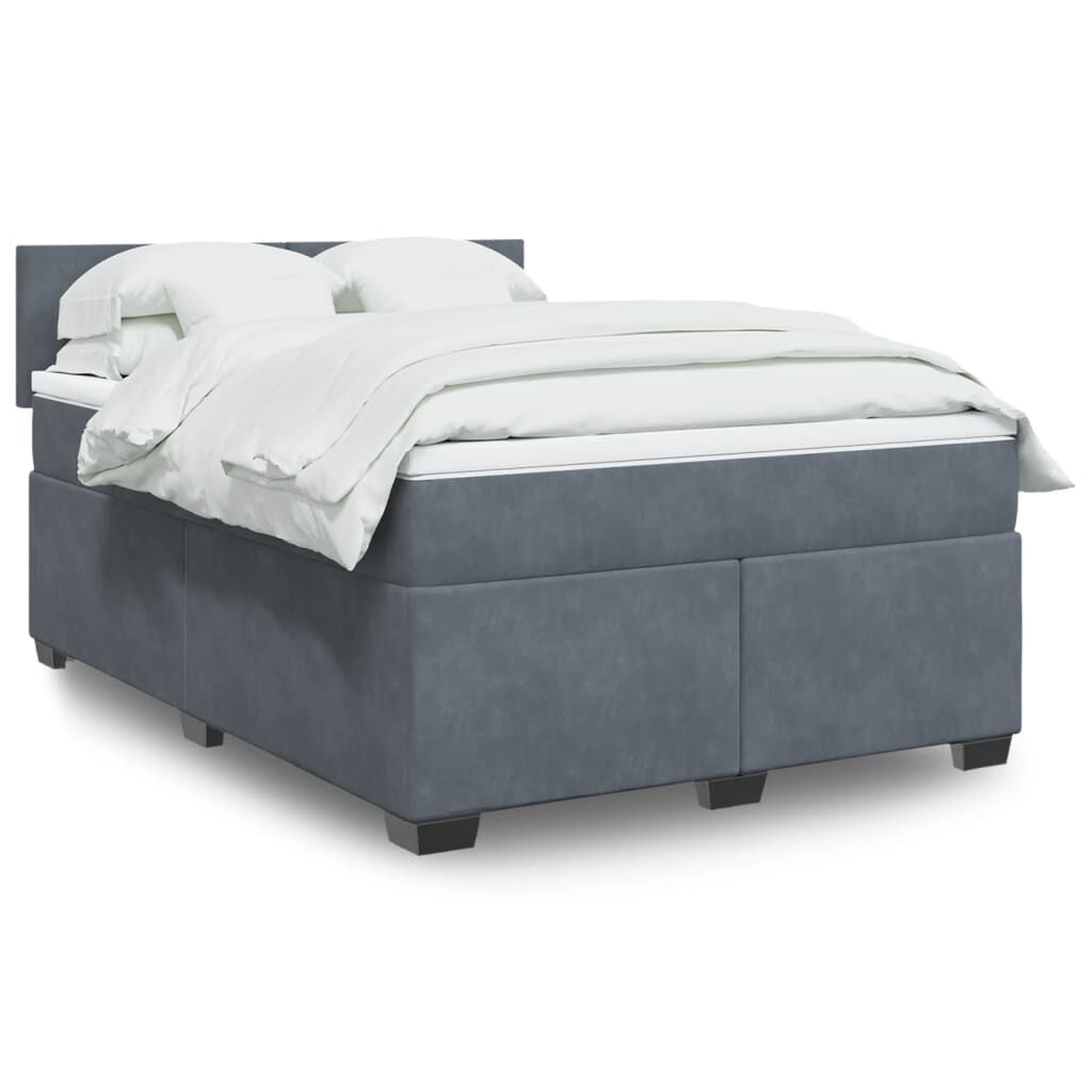 vidaXL Κρεβάτι Boxspring με Στρώμα Σκούρο Γκρι 140x190 εκ. Βελούδινο