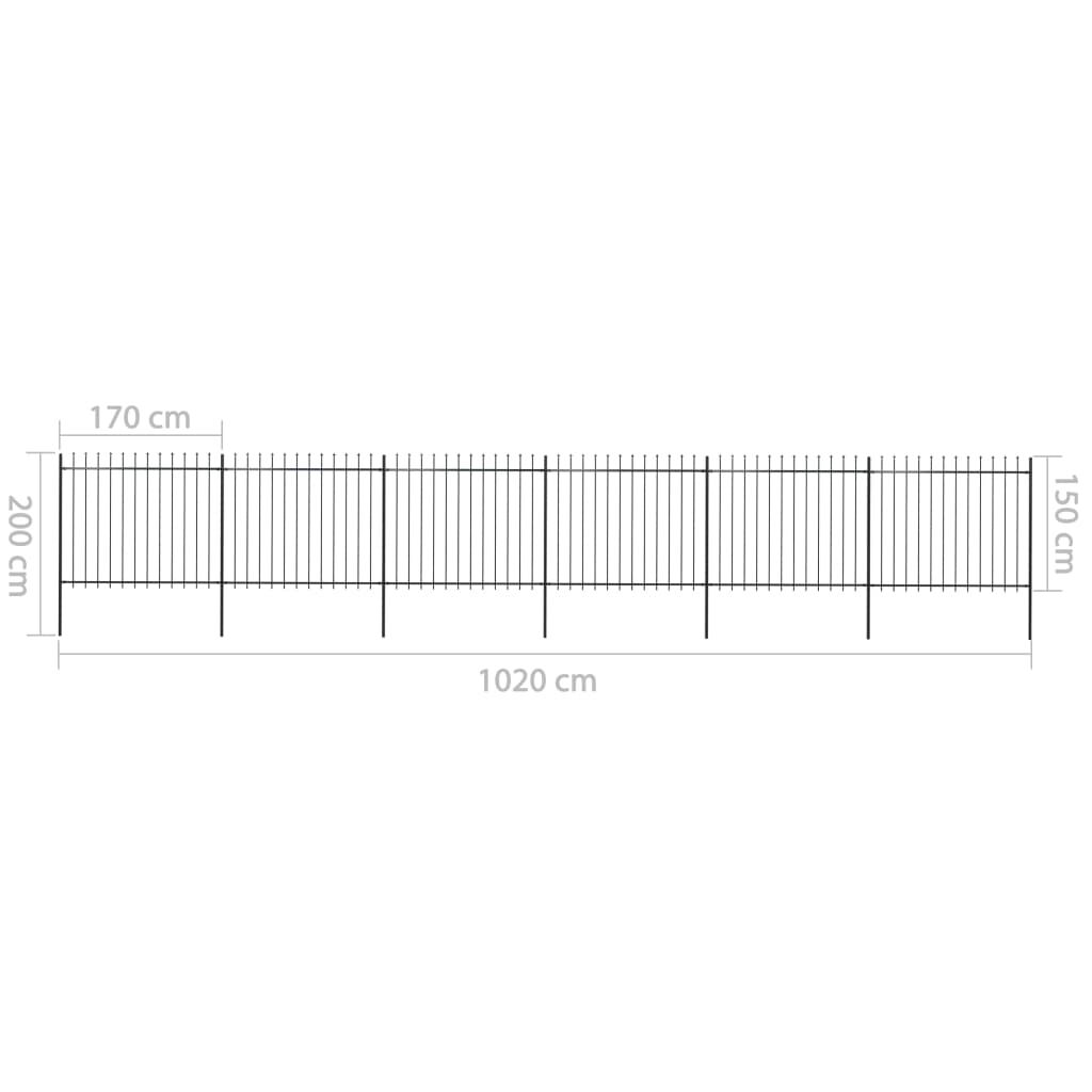 vidaXL Κάγκελα Περίφραξης με Λόγχες Μαύρα 10,2 x 1,5 μ. από Χάλυβα