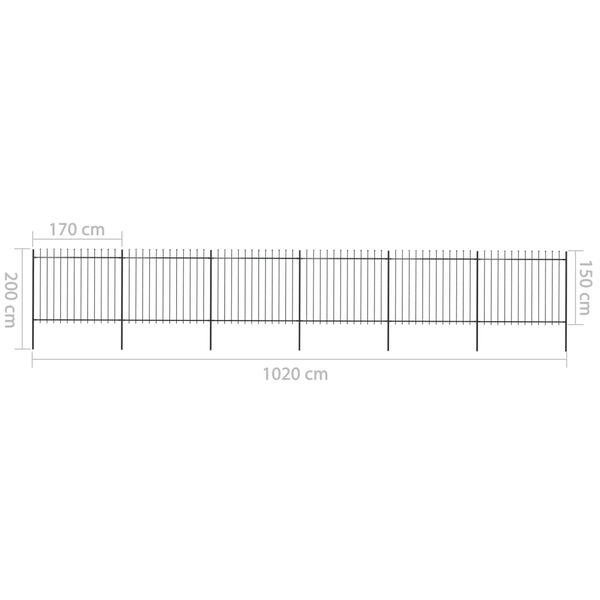 vidaXL Κάγκελα Περίφραξης με Λόγχες Μαύρα 10,2 x 1,5 μ. από Χάλυβα