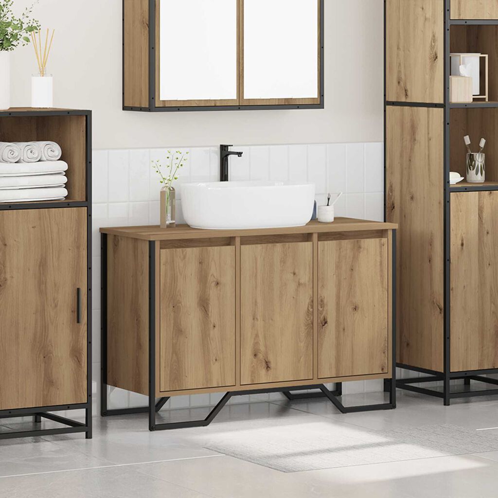 vidaXL ντουλάπι νιπτήρα μασίφ δρυός 91x35x60 εκ επεξεργασμένο ξύλο
