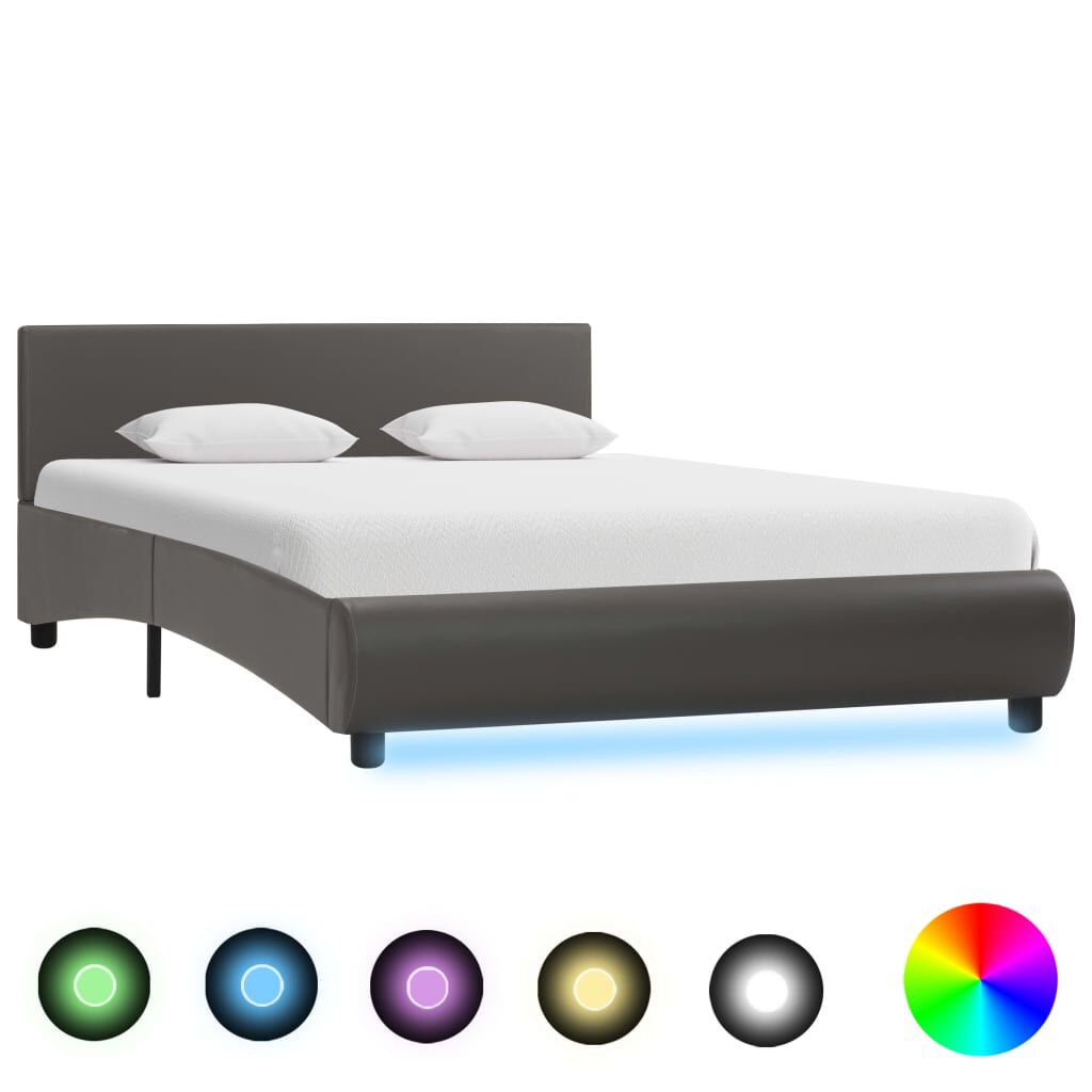 vidaXL Πλαίσιο Κρεβατιού με LED Γκρι 120x200 εκ. από Συνθετικό Δέρμα