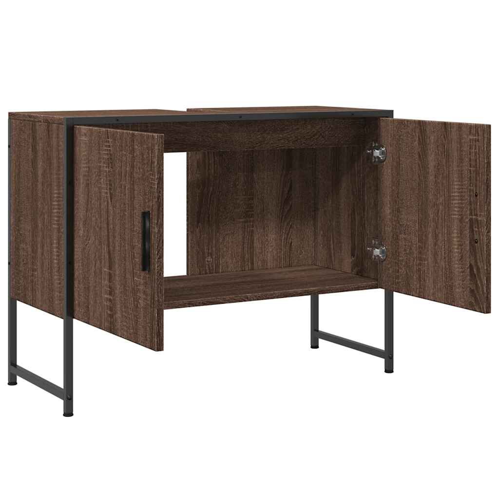 vidaXL Ντουλάπι Μπάνιου Νιπτήρα Καφέ Δρυς 80 x 33 x 60 εκ. Επεξ. Ξύλο