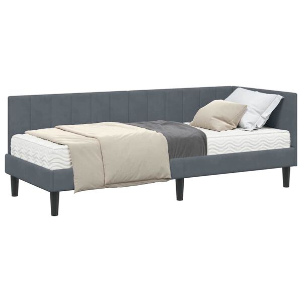 vidaXL Κρεβάτι Γωνίας με στρώμα Σκούρο γκρι 80 x 200 cm Βελούδο