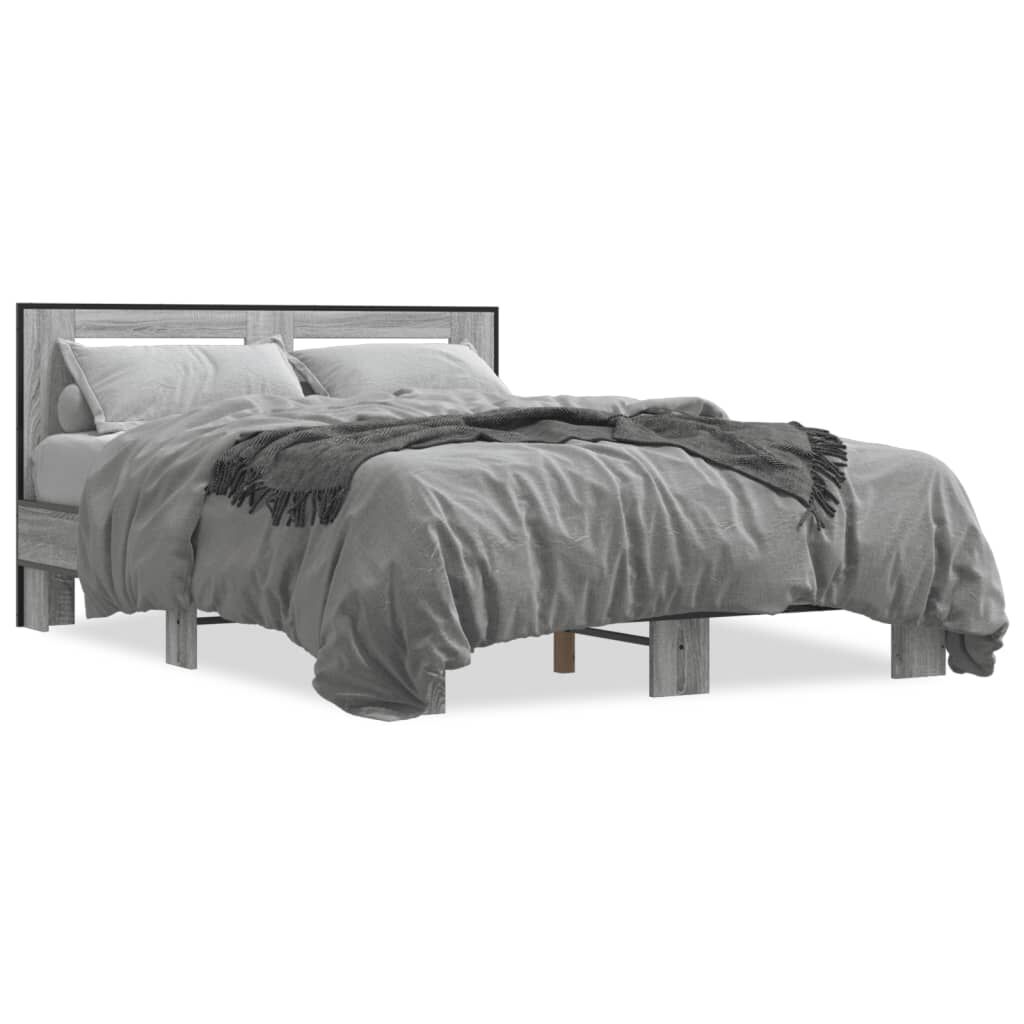 vidaXL Πλαίσιο Κρεβατιού Γκρι Sonoma 120 x 190εκ. Επεξ. Ξύλο & Μέταλλο