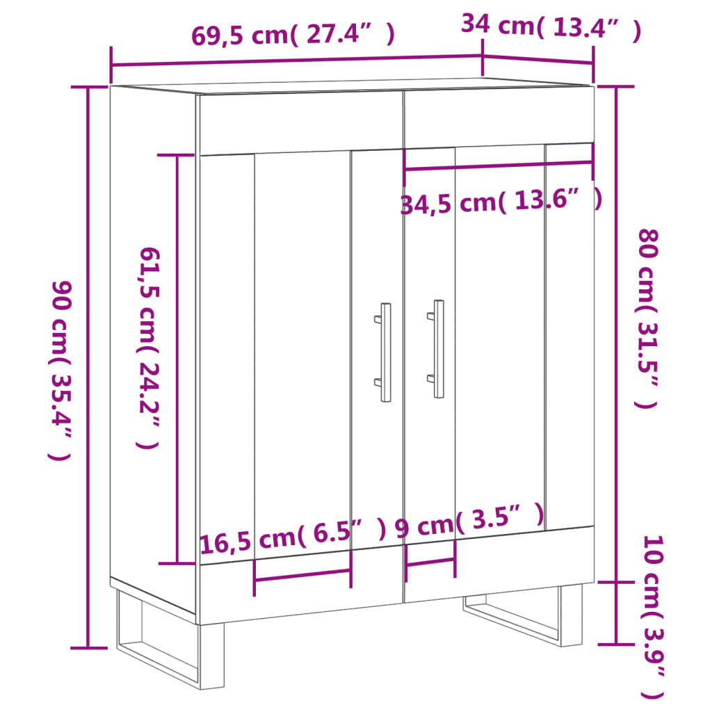 vidaXL Ντουλάπι Καφέ Δρυς 69,5 x 34 x 90 εκ. Επεξεργασμένο Ξύλο