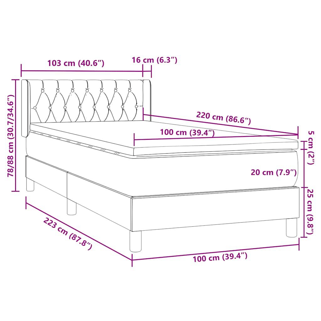 vidaXL Box Spring κρεβάτι με στρώμα ροζ 100x220 cm Βελούδινο
