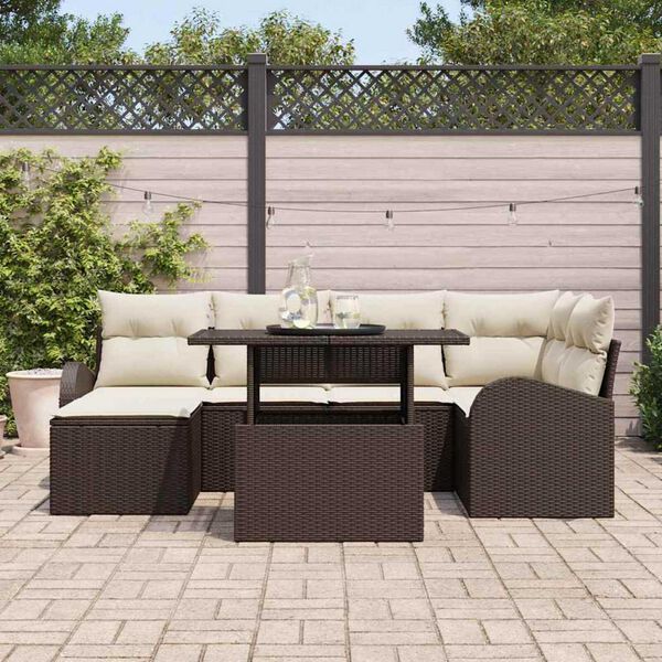 vidaXL Σετ Καναπέ Κήπου με αποθήκευση 7 pcs Καφέ Πολυ ράταν