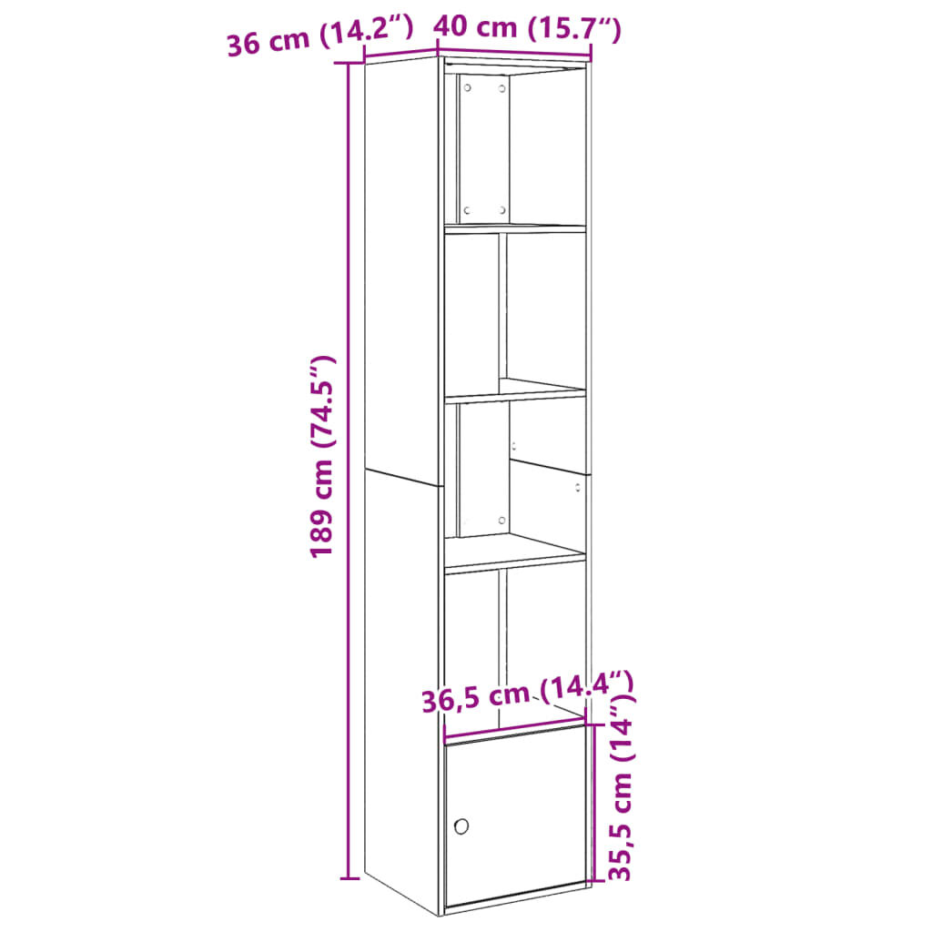 vidaXL Βιβλιοθήκη Καπνιστή Δρυς 40x36x189 εκ. από Επεξεργασμένο Ξύλο