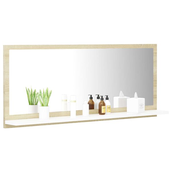 vidaXL Καθρέφτης Μπάνιου Λευκό/Sonoma Δρυς 90x10,5x37 εκ. Μοριοσανίδα