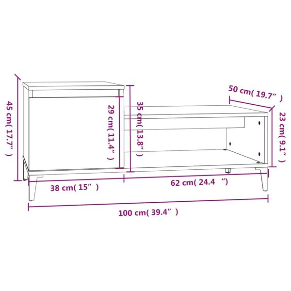 vidaXL Τραπεζάκι Σαλονιού Λευκό 100x50x45 εκ. Επεξεργασμένο Ξύλο