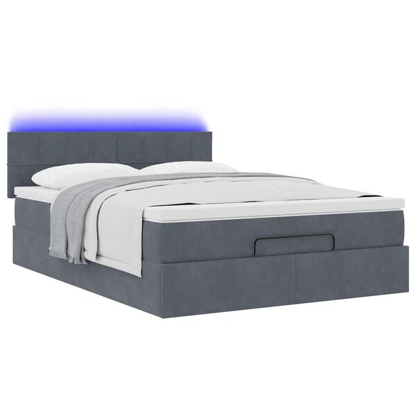 vidaXL Οθωμανικό κρεβάτι με στρώμα & LEDs Σκούρο γκρι 140x200cm Velvet