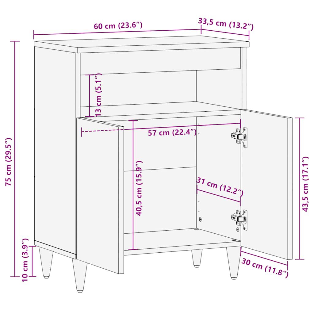 vidaXL Sideboard 60x33,5x75 cm μασίφ ξύλο Mango