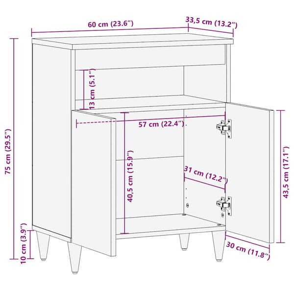 vidaXL Sideboard 60x33,5x75 cm μασίφ ξύλο Mango