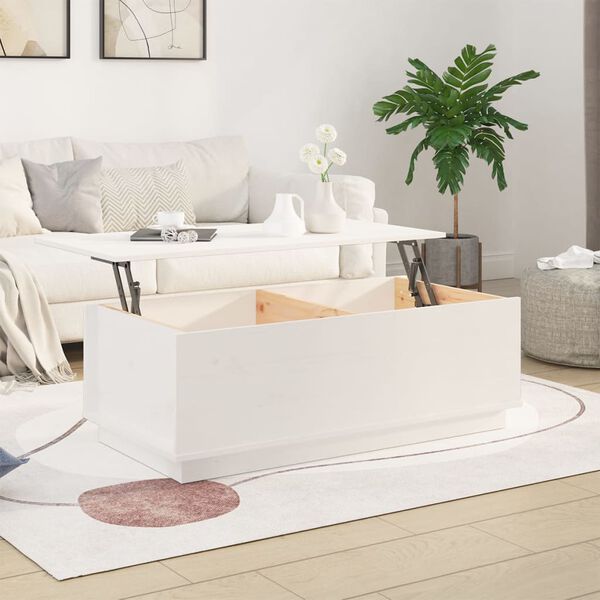 vidaXL Τραπεζάκι Σαλονιού Λευκό 100x50x35 εκ από Μασίφ Ξύλο Πεύκου