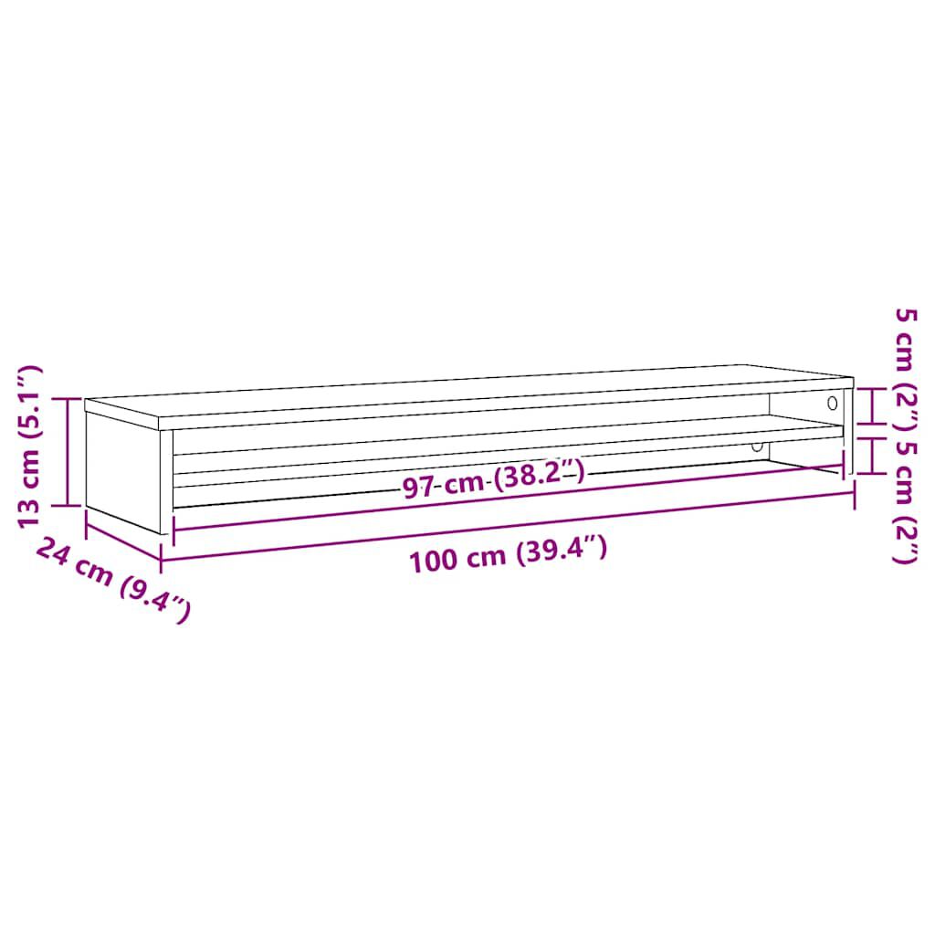 vidaXL Βάση Οθονών Μαύρη Δρυς 100 x 24 x 13 εκ. από Επεξ. Ξύλο