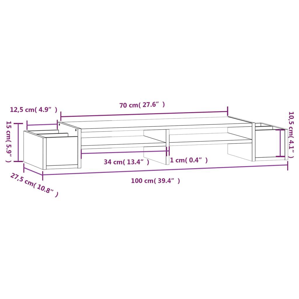 vidaXL Βάση Οθόνης 100 x 27,5 x 15 εκ. από Μασίφ Ξύλο Πεύκου