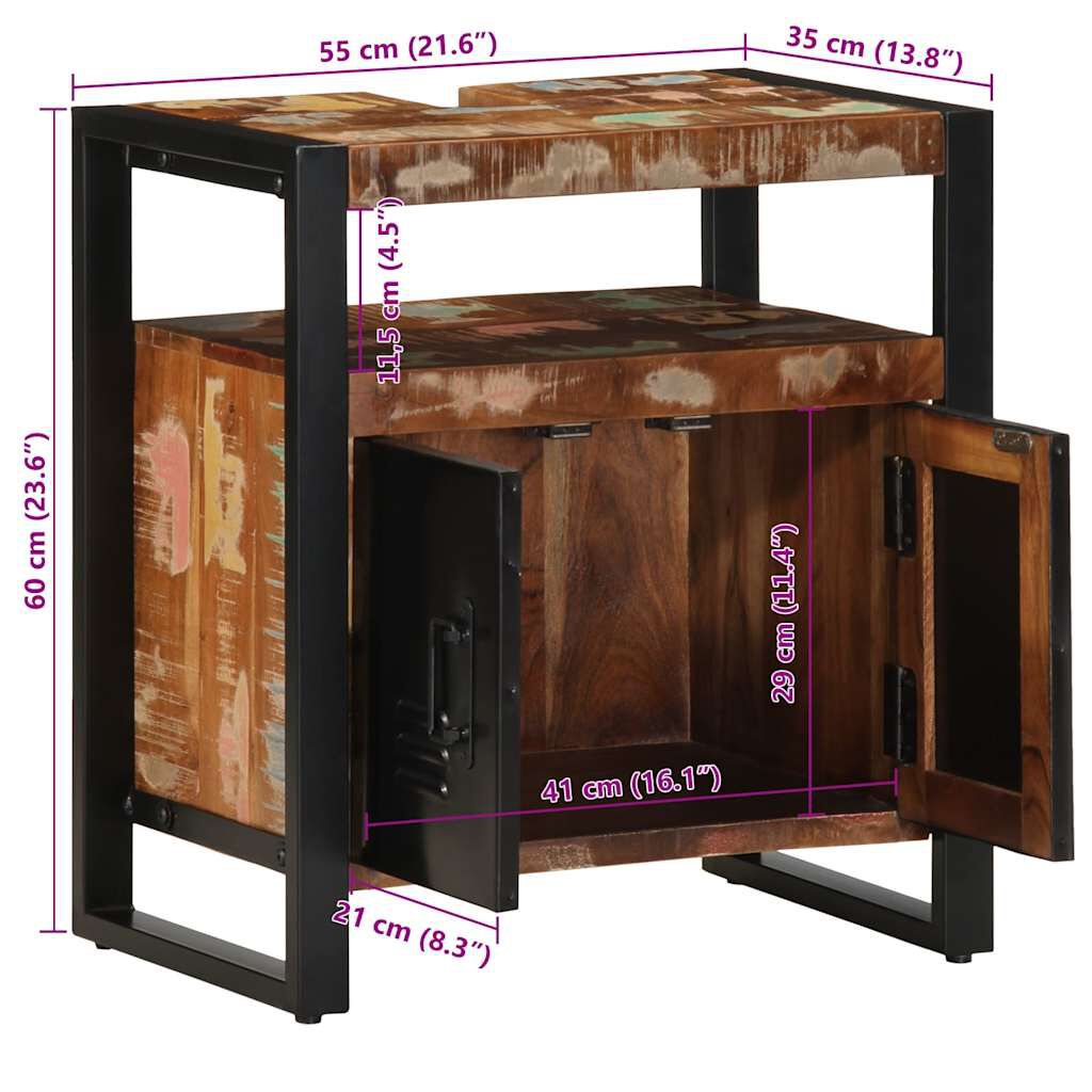 vidaXL ντουλάπι νιπτήρα μπάνιου 55x35x60 cm στερεό ξύλο αναγεννημένο