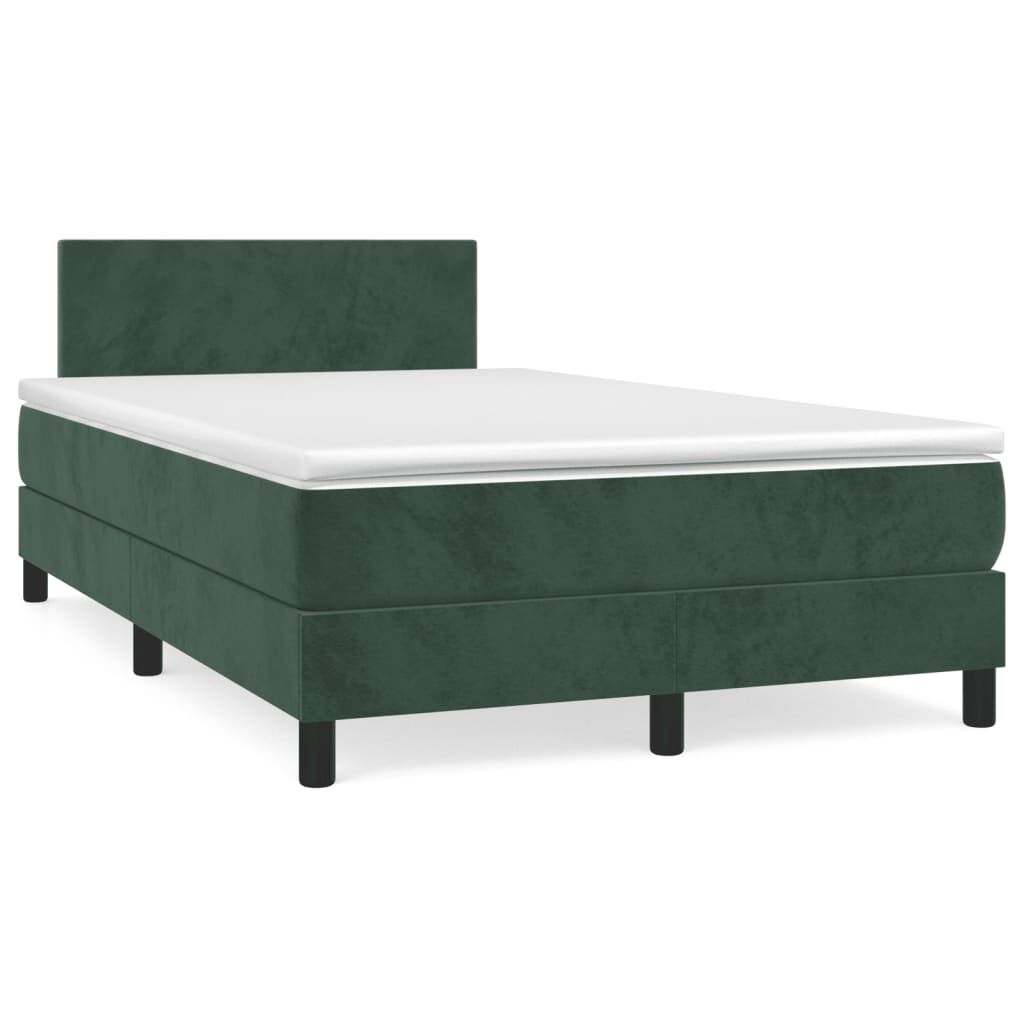 vidaXL Κρεβάτι Boxspring με Στρώμα Σκούρο Πράσινο 120x190εκ. Βελούδινο