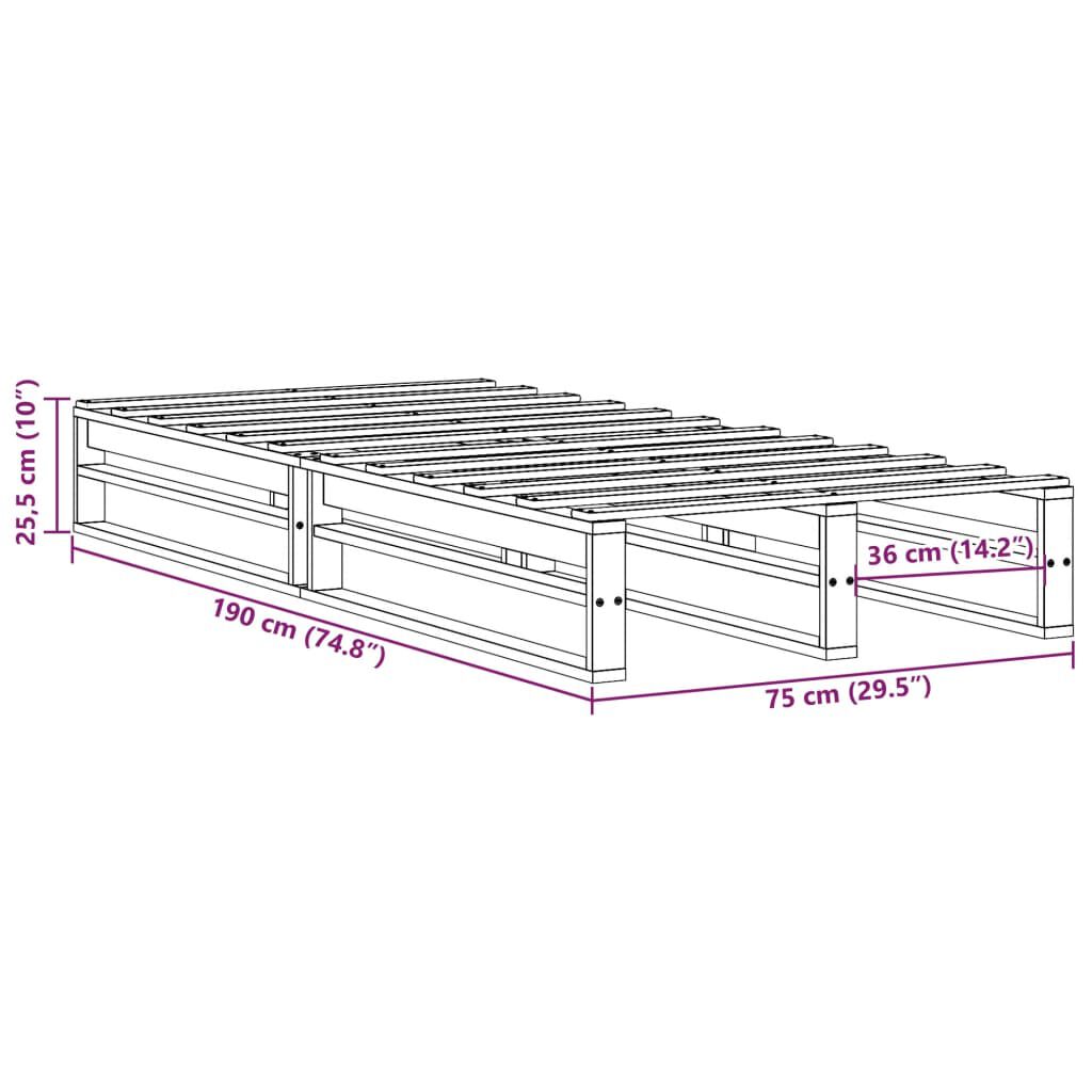 vidaXL Σκελετός Κρεβατιού Χωρίς Στρώμα 75x190 εκ Μασίφ Ξύλο Πεύκου