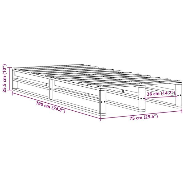 vidaXL Σκελετός Κρεβατιού Χωρίς Στρώμα 75x190 εκ Μασίφ Ξύλο Πεύκου