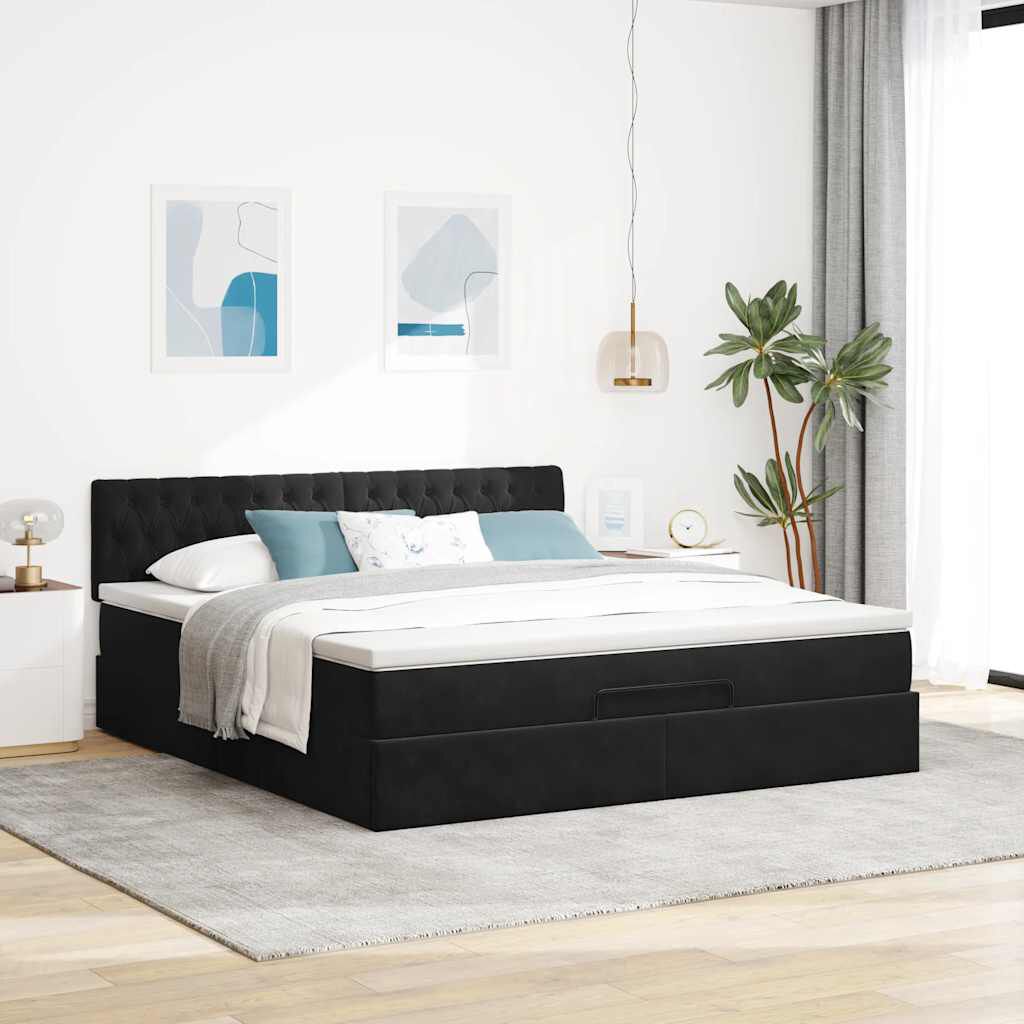 vidaXL Οθωμανικό κρεβάτι με στρώμα & LEDs Μαύρο 160x200cm Velvet