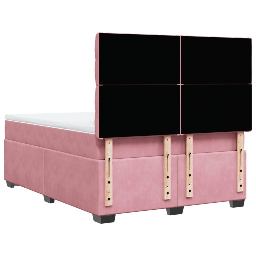 vidaXL Κρεβάτι Boxspring με Στρώμα Ροζ 140x190 εκ. Βελούδινο