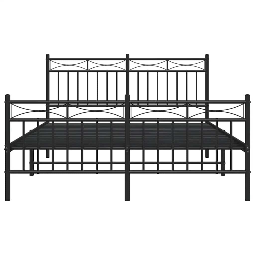 vidaXL Πλαίσιο Κρεβατιού με Κεφαλάρι&Ποδαρικό Μαύρο 135x190εκ. Μέταλλο