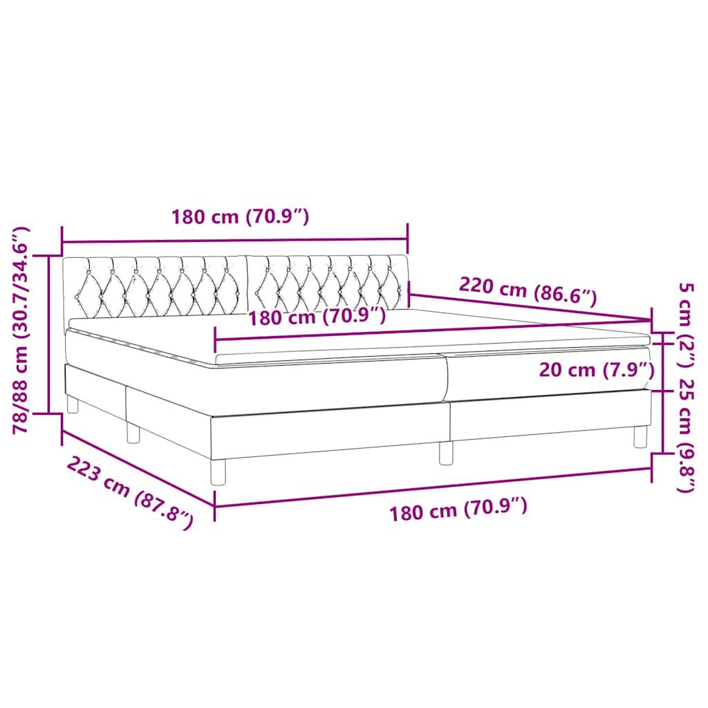 vidaXL Box Spring κρεβάτι με στρώμα ροζ 180x220 cm Βελούδινο