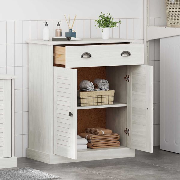 vidaXL Ντουλάπι Μπάνιου Λευκό 68 x 34 x 80 εκ Μασίφ ξύλο πεύκου