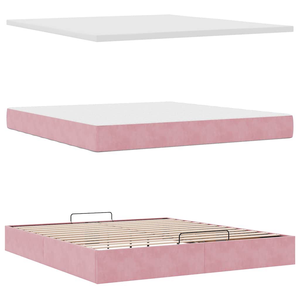 vidaXL Οθωμανικό κρεβάτι με στρώμα ροζ 160x200cm Βελούδο