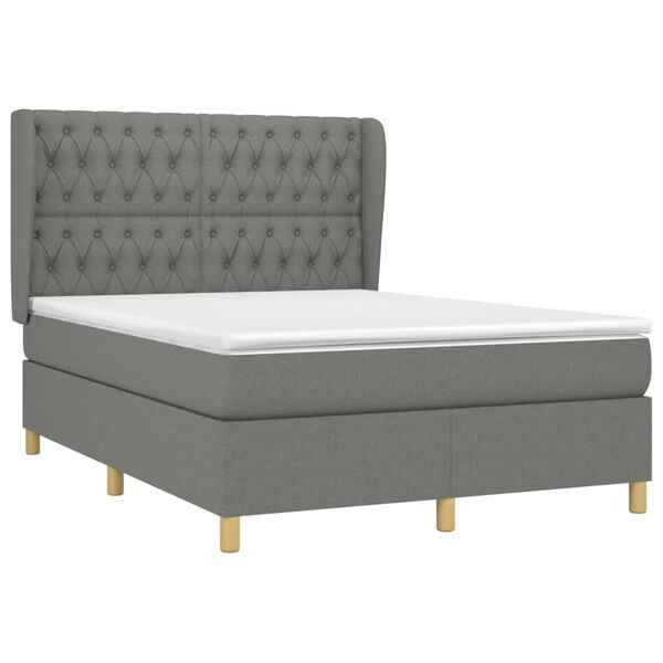 vidaXL Κρεβάτι Boxspring με Στρώμα Σκούρο Γκρι 140x200 εκ Υφασμάτινο
