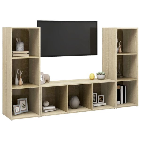 vidaXL Έπιπλα Τηλεόρασης 3 τεμ. Sonoma Δρυς 107x35x37 εκ. Μοριοσανίδα
