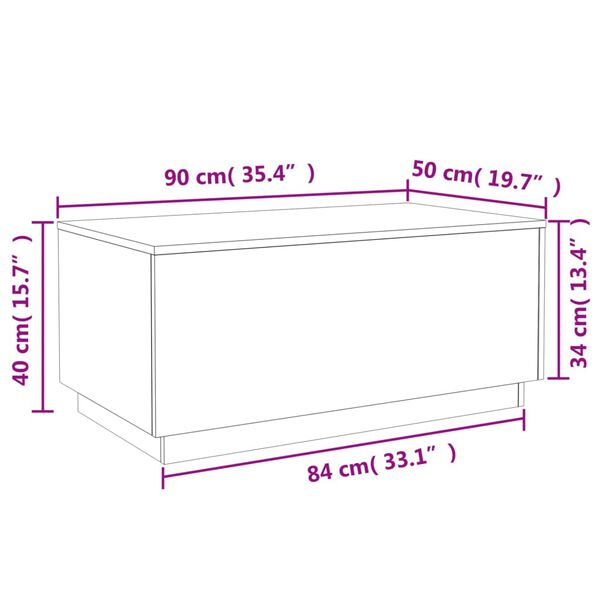 vidaXL Τραπεζάκι Σαλονιού με LED Καφέ Δρυς 90 x 50 x 40 εκ.