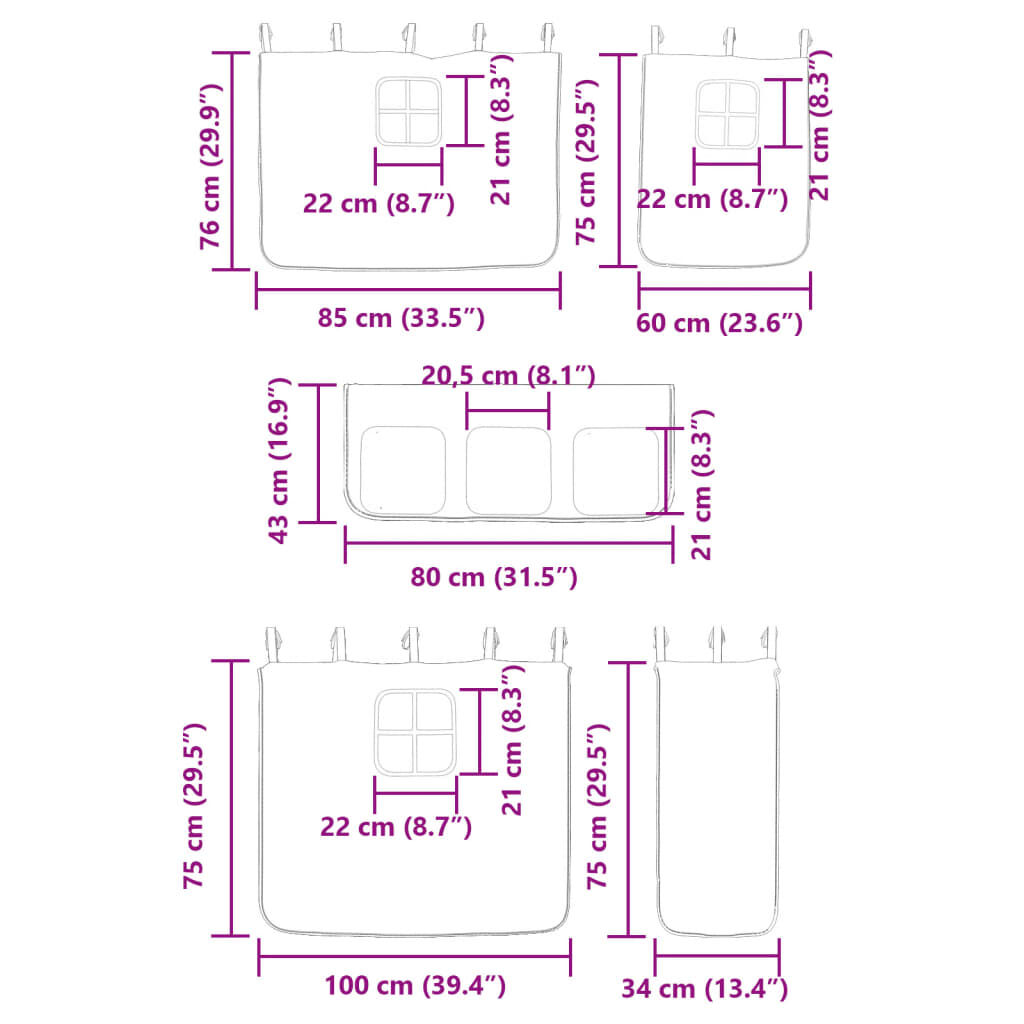 vidaXL Κουκέτα με Κουρτίνες Λευκό/Μαύρο 80x200 εκ. Μασίφ Ξύλο Πεύκου